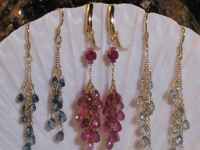 In this image I can see a picture of three pairs of earrings of different colours which are changed...